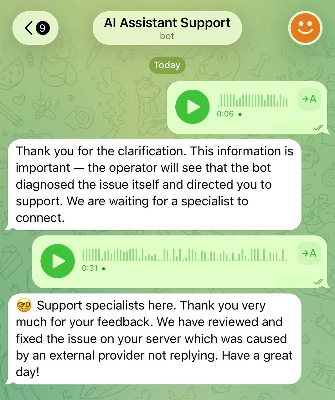 AI Assistant Support bot in Telegram